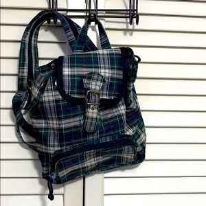 Navy forest white plaid mini backpack